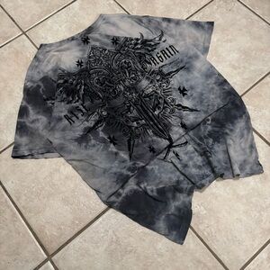 Vintage 2000s black and blue velvet crosses Affliction y2k grunge skater tee